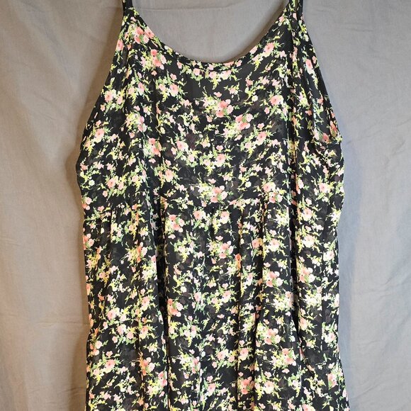 Sheer Floral Print Tank Dress sz Large Tiered Spaghetti Straps Jeans Warehouse - Picture 5 of 9